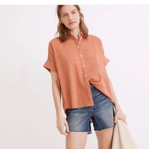 Orange Boxy Short Sleeve Button Down Shirt